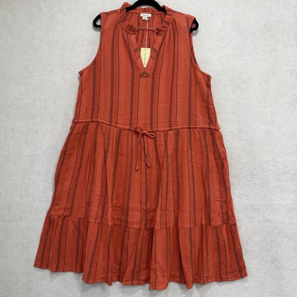Sundance Dress Womens Large Orange Striped Sleeveless Tiered Ruffle Neck NWT - Picture 1 of 8